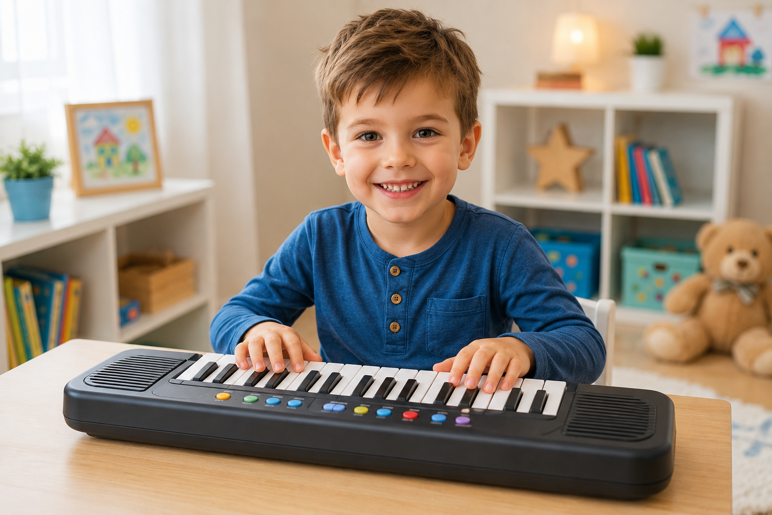 Kleiner Junge mit Kinder-Keyboard