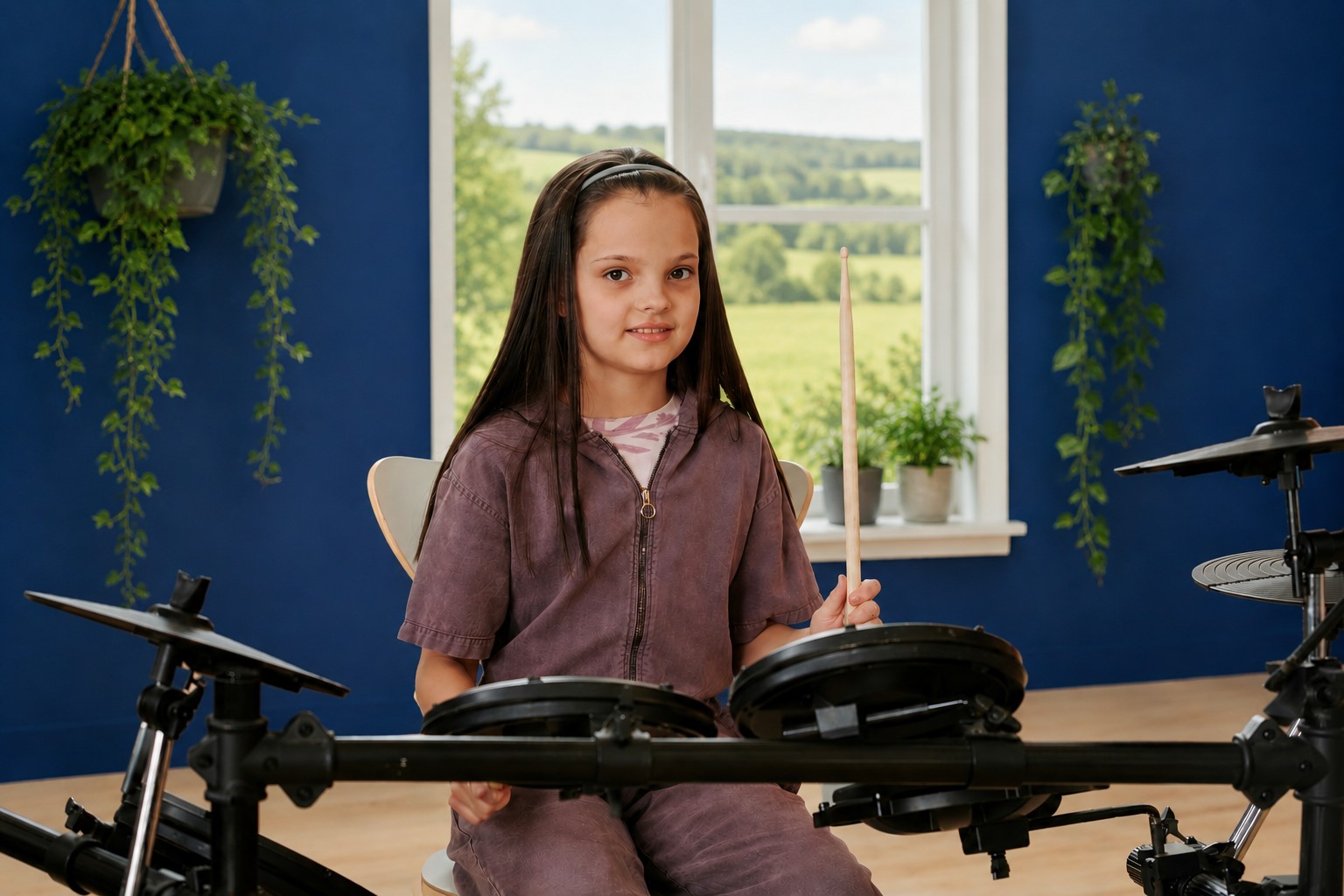 Mädchen spielt E-Drum