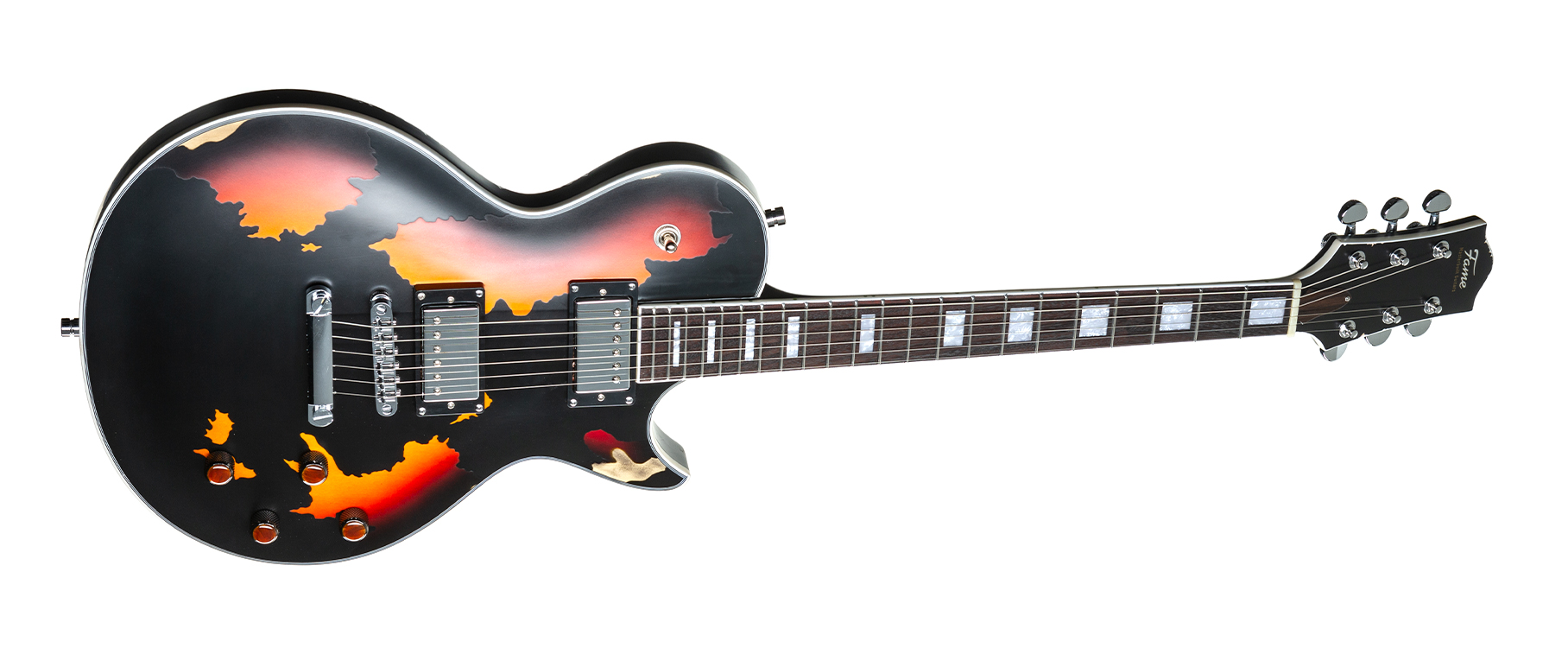 Fame Custom LP RW Worn Licorice over Sunburst