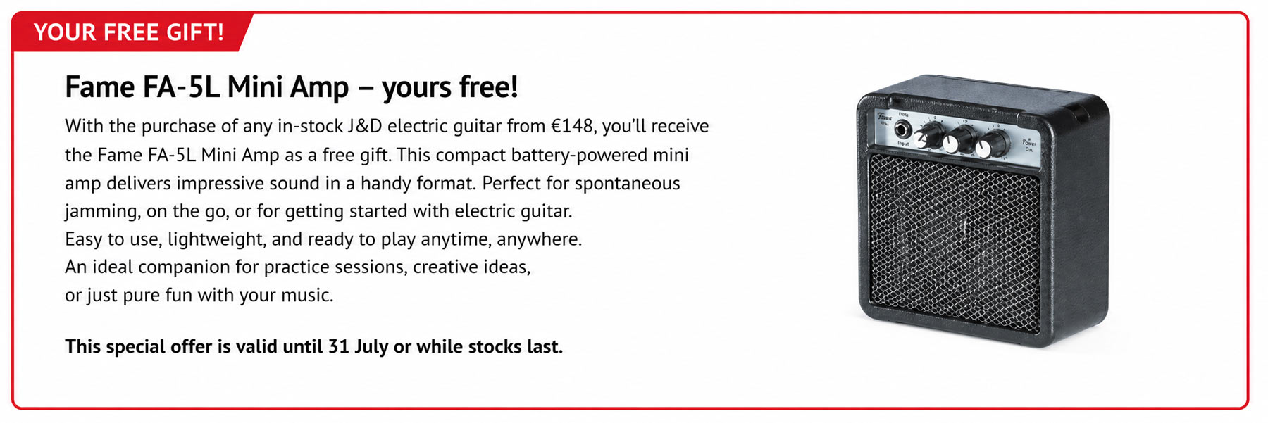 J&D electric guitars with free Fame FA-5L Mini Amp